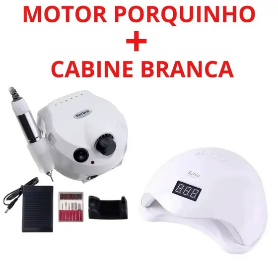 Kit Unhas Profissional Manicure com Cabine Sun 5 + Lixadeira Porquinho 50 Mil /45 Mil RPM MUITO BARATO