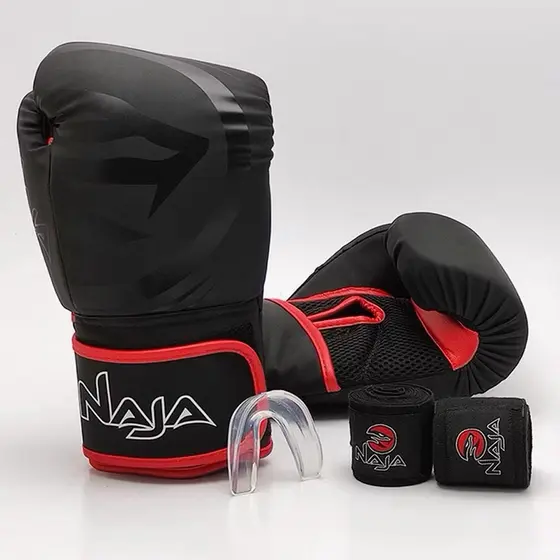 Luva Boxe / Muay Thai - Black Naja - Conjunto Bandagem 2,5m + Bucal - Treinos e Competições