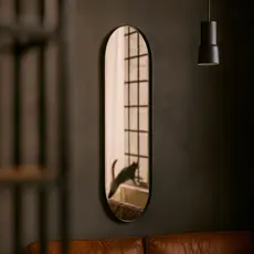 Espelho Pílula 36x146cm | Suporte de Parede | Couro Orgânico | Corpo Inteiro