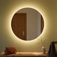 Espelho Decorativo Redondo para Escritório Sala Quarto Banheiro com Led 40cm + Suporte