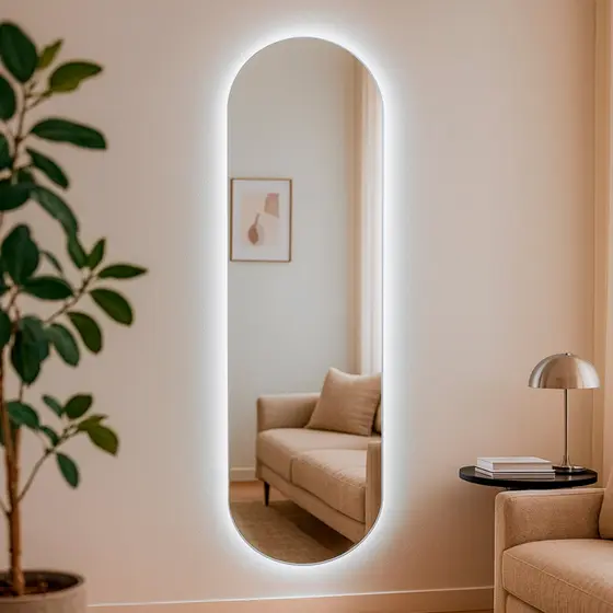 Espelho de Parede Orgânico Grande com Led Mod Pílula 150x50 Decorativo para Quarto Banheiro Sala