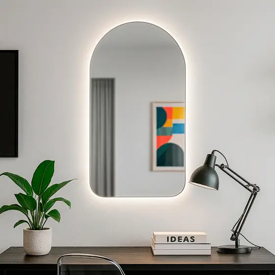 Espelho Decorativo de Parede Orgânico com Led 55x75 para Sala Quarto Banheiro Hall Mod. Capela