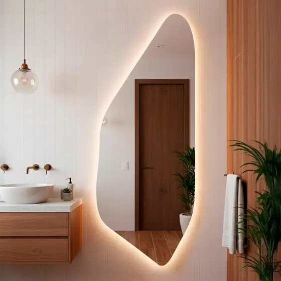 Espelho Decorativo Orgânico Led 170x70 Suporte de Parede Rocco Para Sala Quarto Banheiro Escritório