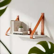 Prateleira Decorativa Suspensa 45x15 Com Alça De Couro