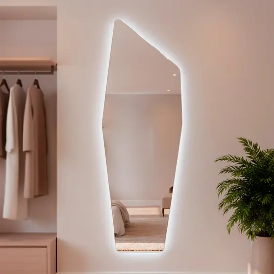 Espelho de Parede Orgânico Grande com Led Mod Moai 150x50 Decorativo para Quarto Banheiro Sala