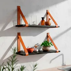 Kit 2 Prateleira de Madeira Prateleira Suspensa Com Alça  Para Cozinha Prateleira Decorativa