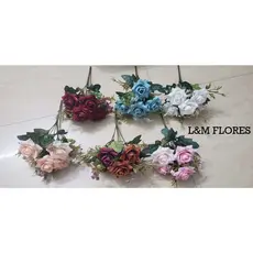 Buquê de Rosa artificial com 5 flores ideal para arranjos e decoração de casamento, casa, festas e eventos
