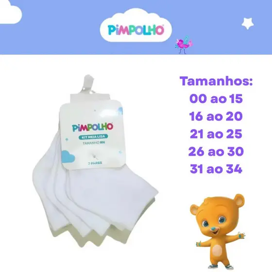Kit meia infantil BRANCA menino menina Pimpolho