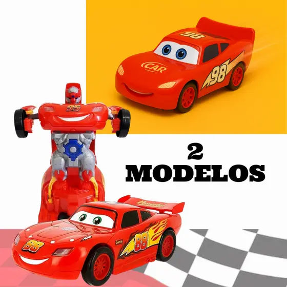 Carrinho Relâmpago Mcqueen Carros Vira Robô Som E Luzes