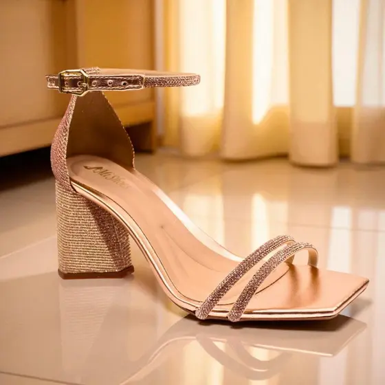 Sandália Feminina de Festa com Brilho – Salto Bloco Elegante Confortável | Numeração Grande 41 42 43