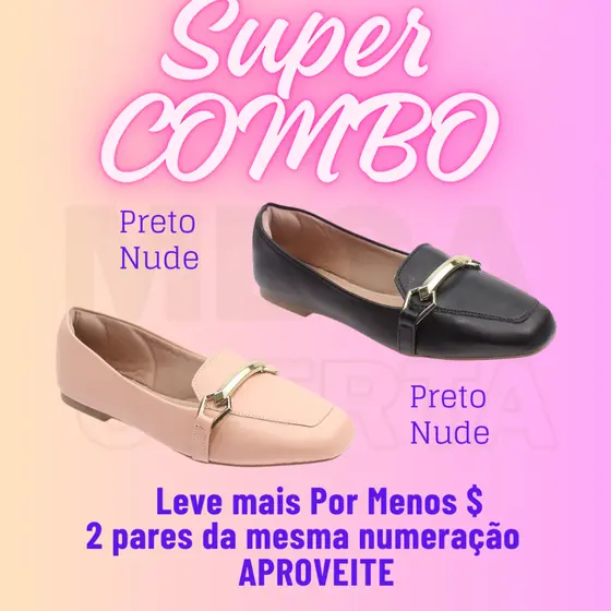 Kit 2 Pares Mocassim Feminino Confortável Clássico Bridão Metalizado Sapatilha Macia Trabalho 34-40