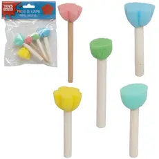 PINCEL DE ESPUMA FORMAS DIVERTIDS PARA PINTURA CABO MADEIRA YINS PAPER COM 5 PECAS