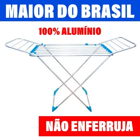 Varal Gigante 174 Cm De Chão 100% Alumínio Dobrável C/ Abas Resistente Não Enferruja Grande Forte