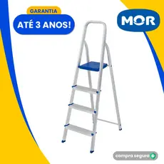 Escada Alumínio 4 ou 3 Degraus MOR Dobrável Doméstica Estilo Tesoura 120kg  Reforçada Aço Degrau