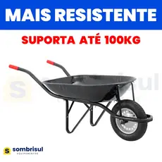 Carrinho de Mão com Pneu e Câmara Caçamba Redonda NOVE54 100kg Resistente Construção Preto