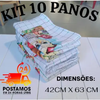 kit 10 Panos De Prato pia copa grande 100% algodão bainha 4 lados 0,42cmX0,63cm estampas sortidos