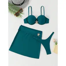 HT VEST Conjunto de Biquíni com Saia e Detalhe de Estrela do Mar 2025 XX546