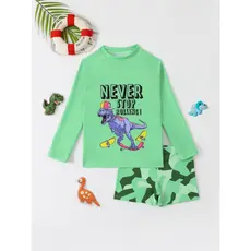 HT VEST Conjunto de Praia Infantil Masculino com Estampa de Dinossauro Skatista – Estilo Radical para o Verão! i3066