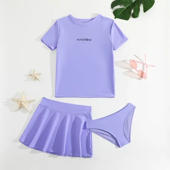HT VEST Conjunto de 3 Peças de Praia Juvenil Feminino com Saia e Camisa - J3010