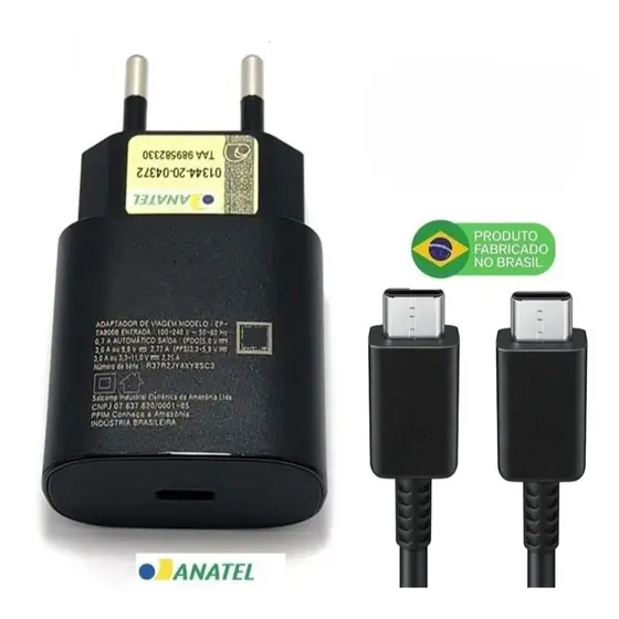 Fonte + Cabo Carregador Turbo TIPO-C 25W Quick Charge 4.0A Anatel Compatível Android E Iphon 15