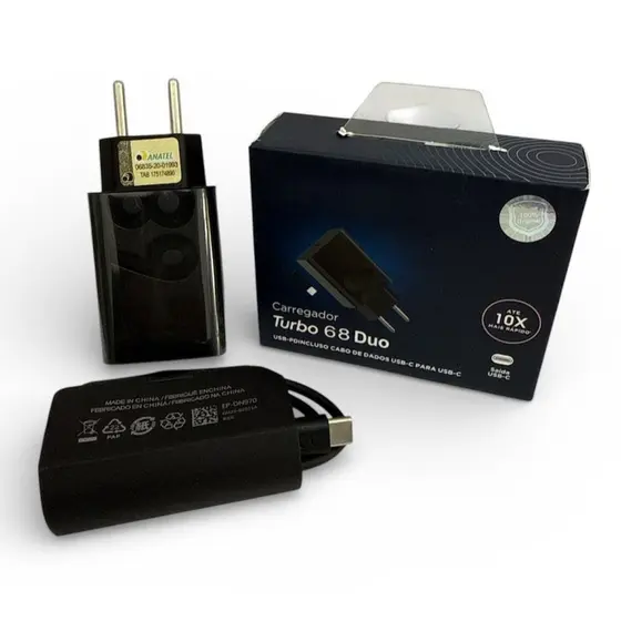 Carregador Turbo USB Tipo C 68W Compatível Moto G, Edge, Razr Linha E
