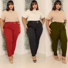 CALÇA FEMININA PLUS SIZE TECIDO BENGALINE  ESTILO ALFAIATARIA SOCIAL CÓS DETALHE CINTO DUPLO 44 A 54