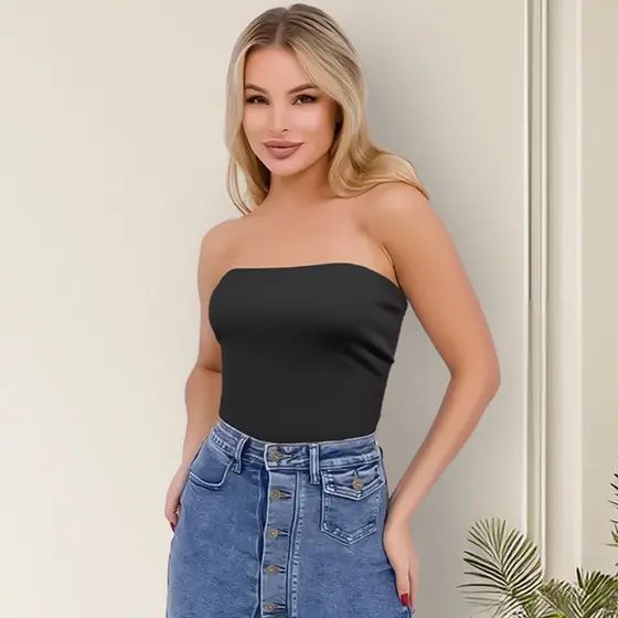 Cropped Tomara que Caia Top Tube Canelado Anaruga Moda Gringa Malha Premium Tecido Macio