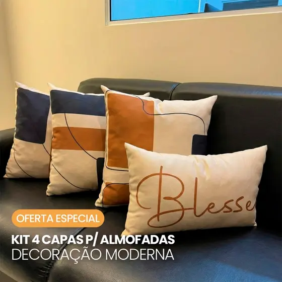 Kit 4 Capas P/ Almofadas 45x45  e 50x30 Decoração Moderna Design Orgânico