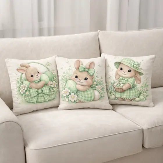 Kit 3 Capas de Almofadas Coelho da Páscoa 40x40 Decorativas Para Sofá Cama Sala