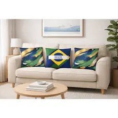 Kit 3 Capas Almofada 40x40 + Bandeira Brasil 1,40x1,00 Copa 2026 Poliéster