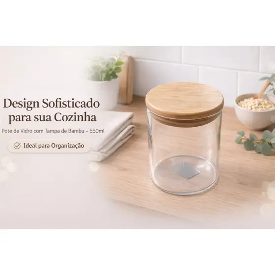 Pote Hermético Transparente com Tampa de Bambu – 500ml-1,8L Ideal p/ Cozinha e Organização