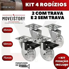 4x Rodízio Giratório Gel Rodinha Móveis 50mm 02 Trava 02 Sem