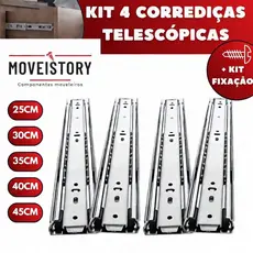 Kit 4 Corrediças Telescópicas Light Gaveta Aço Trilho Com Parafusos 25cm 30cm 35cm 40cm 45cm Reforço