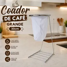Suporte Coador De Café Grande 30cm Aço Cromado Com Filtro De Pano