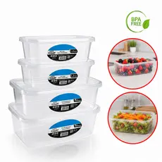 Kit Potes Transparentes 1,2 L e 3,0 L  Bpa Free Para Presidio Retangular Plástico