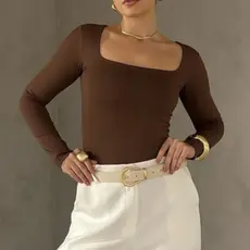 Blusa SUPLEX feminina Manga Longa Decote Gola Quadrada Moda Inverno