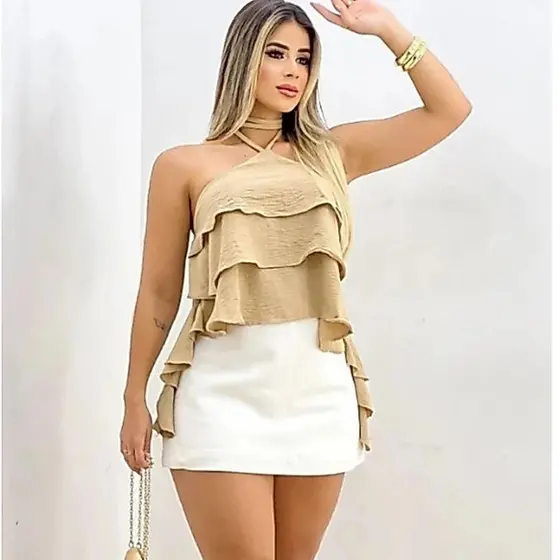 Blusa Feminina Tecido Duna 3 babados