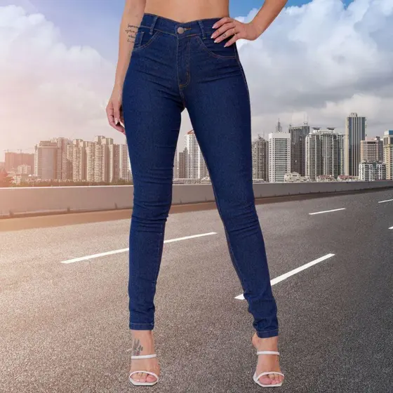Calça Jeans Feminina Rasgado Cintura Alta Com lycra elastano Empina Bumbum Premium Promoção Outlet de fábrica