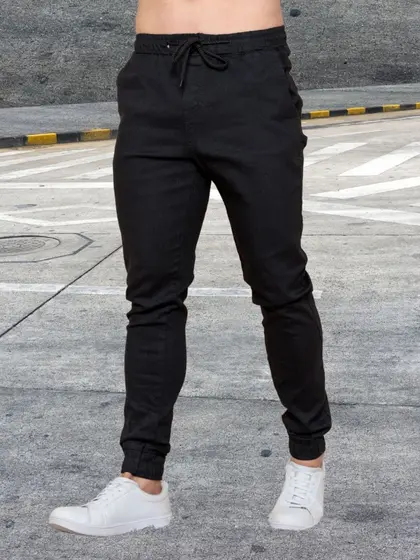 Calça Jogger Masculina Jeans e Sarja Slim com Elastico Ajustável Punho Elástico Streetwear