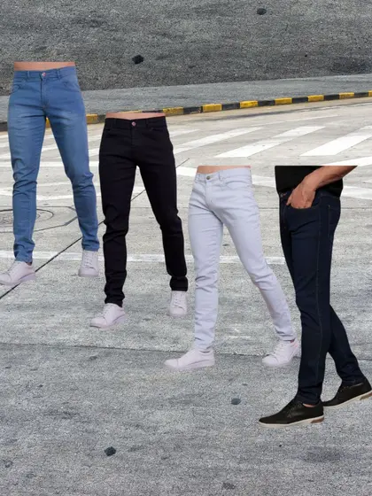 Kit 4 Jeans Masculino Zíper Lycra Jeans Cor Escuro Medio Claro Medio Stretch Fabricantes Preços Especiais Venda Direta
