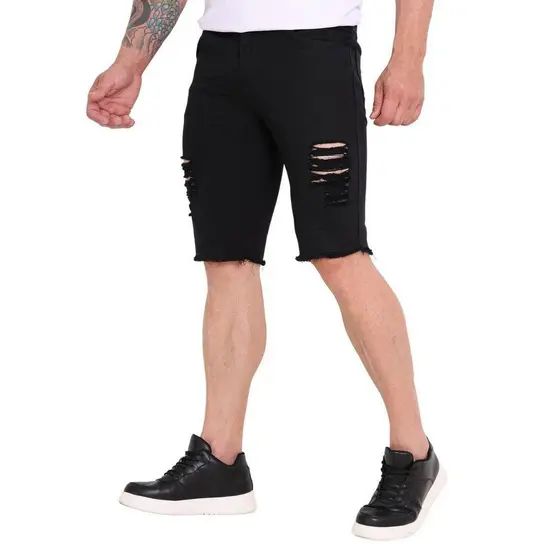 Bermuda Jeans rasgados Shorts Masculinos Alta Qualidade Com Elastano Sport Loja de Fábrica