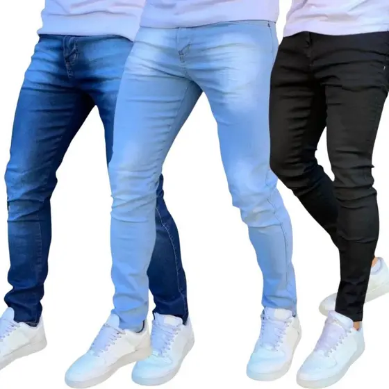 Calças Jeans Masculina Premium Skinny Corte tradicional Basico com Lycra Lavagem Clara Escura ou Preta premium