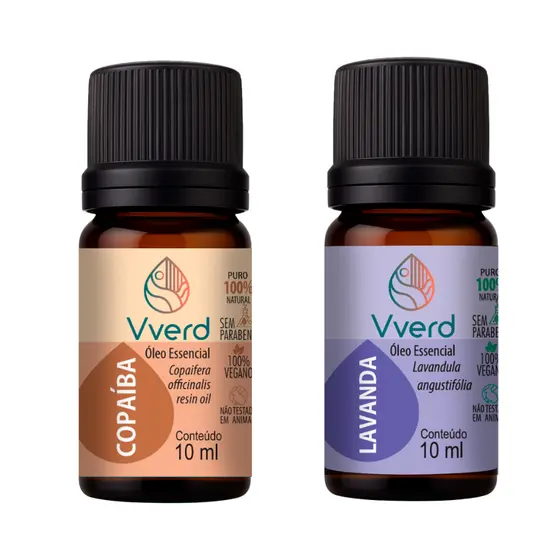 Kit Óleos Essenciais Lavanda e Copaíba - Vverd 10ml 100% Puro e Vegano