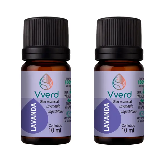 Kit 2 Unidades de Óleo Essencial de Lavanda 100% Puro e Vegano - Vverd 10ml