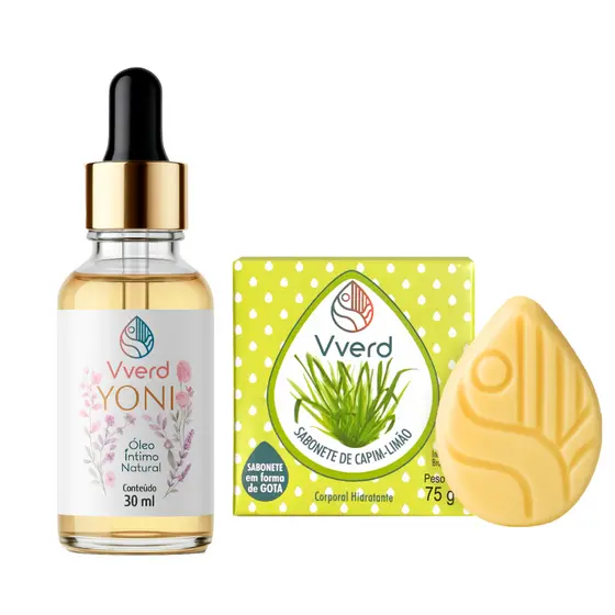 Kit Yoni: Óleo Íntimo Natural Vegano + Sabonete Capim Limão