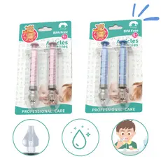 Kit 2 Seringas Lavador Aspirador Nasal Limpeza Infantil Bico Silicone Nariz Bebê Livre BPA Free Não Alergênico Reutilizável Plástico Não Tóxico Sucção Catarro Secreção Higienizador Irrigador Criança Adulto Menino Menina Homem Mulher Colorida Rosa Azul