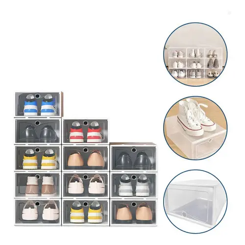 Caixa Organizadora Sapato Kit 12, 10 e 6 Tenis Transparente Empilhavel Sapateira Plastico Gaveta Closet Coleção Sneaker
