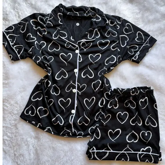 Pijama Short Doll Feminino Adulto Americano Blogueira Botão Amamentação Gestante Oferta Relâmpago