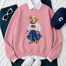 Moletom Feminino Gola Careca Estampa Urso Blusa de Frio Quentinha Estilosa Vintage Preppy Elegante