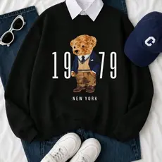 Moletom Feminino Gola Careca 1979 NY Urso Blusa de Frio Quentinha Estilosa Vintage Preppy Elegante
